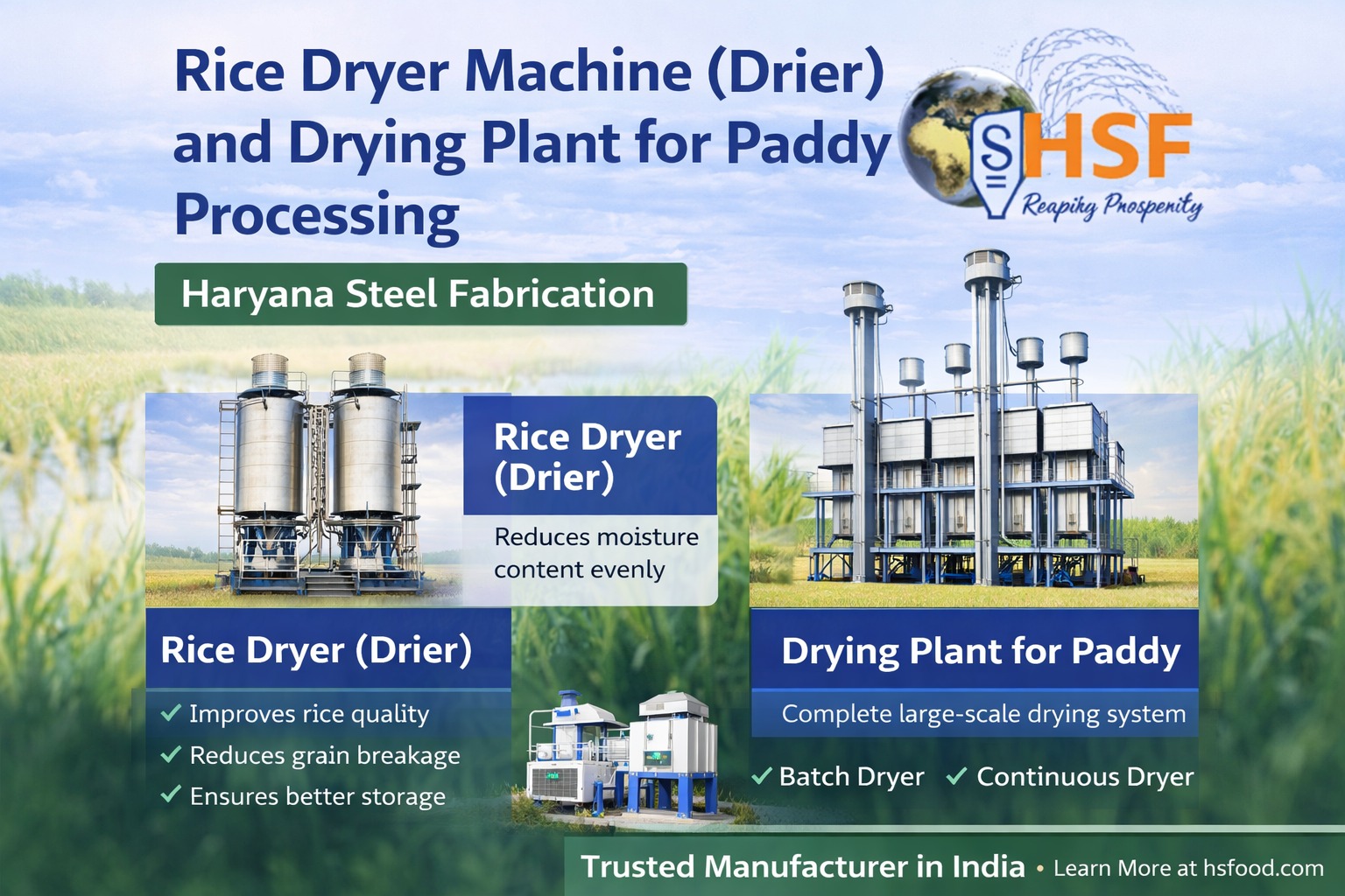 Paddy Rice Drying System Rice Dryer Machine (Drier) & Drying Plant for Paddy | HSF Haryana